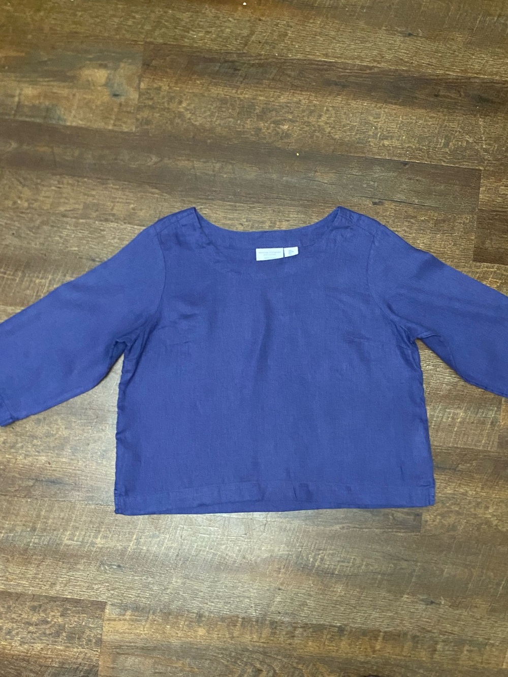 Martha Stewart Collection Women’s Blue Solid Linen Woven Scoop Neck Top L